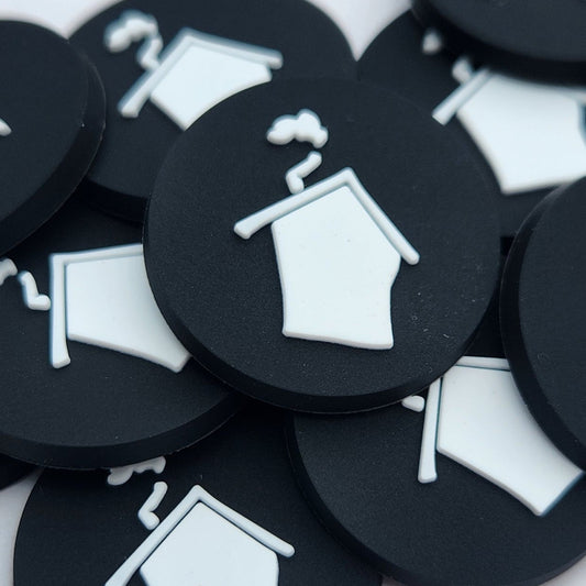 Black buttons with white icons on a white background